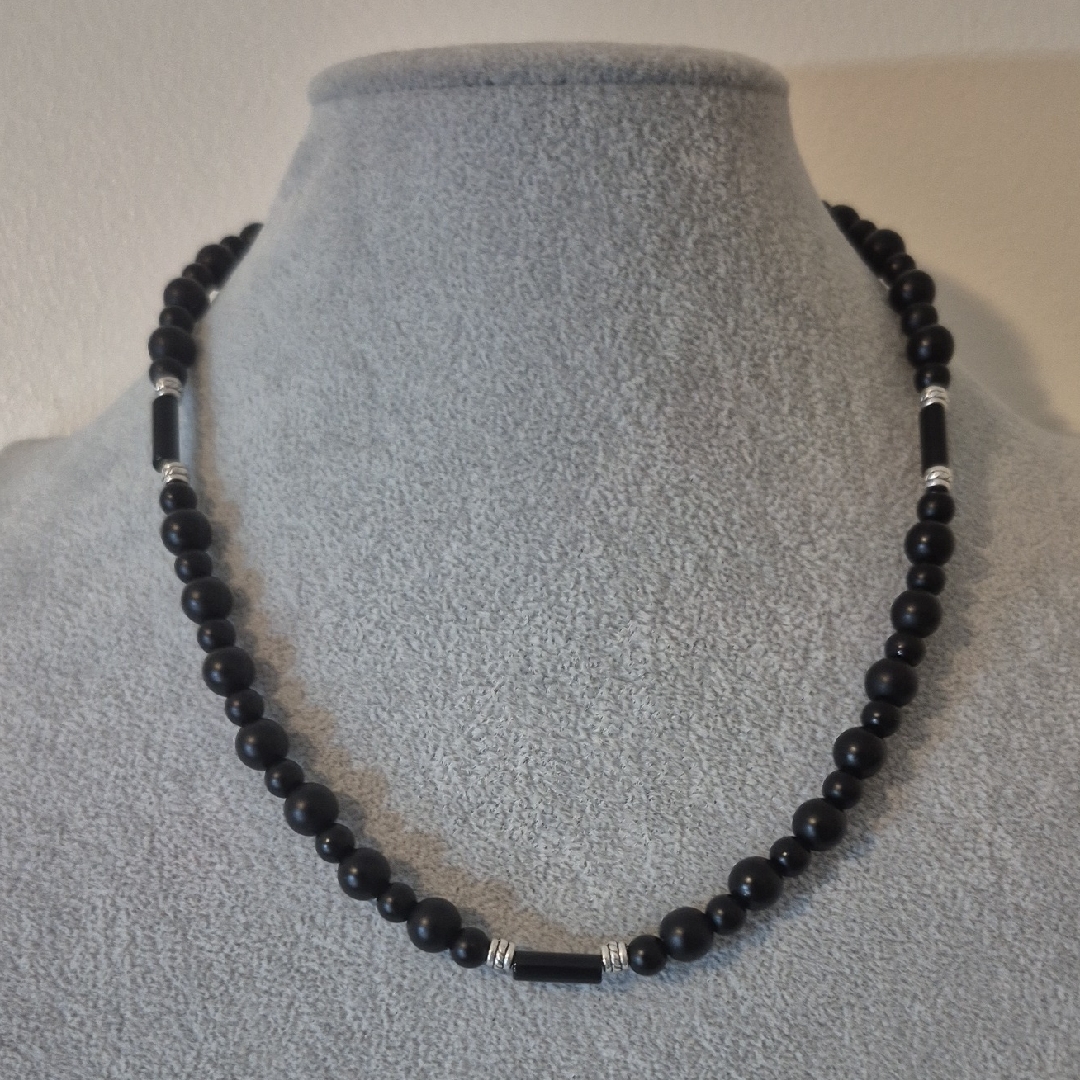 Matt Black Onyx,Tourmaline Necklace, Matching Braclet